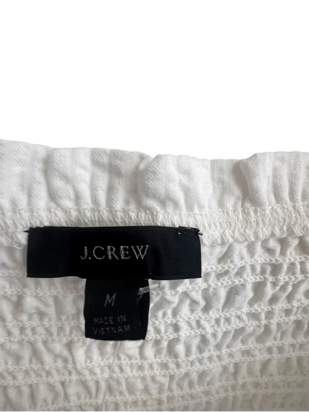 NWT J. Crew Seersucker Smocked White Top Size M